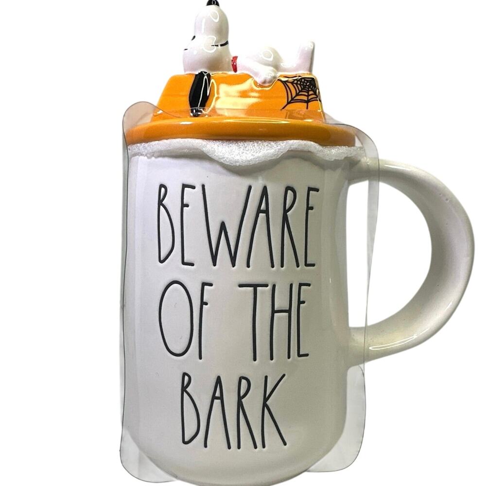 New Rae Dunn, Peanuts Snoopy Halloween Beware of the Bark Mug w/Character Lid